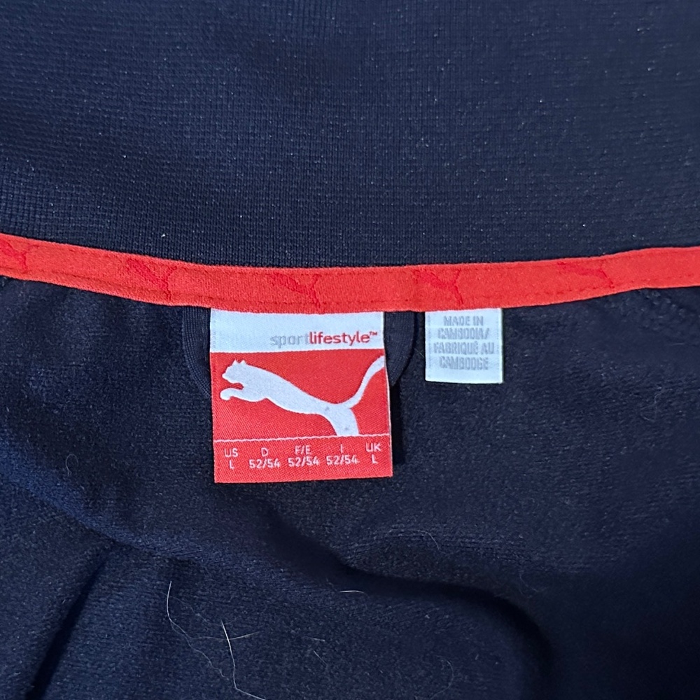 Puma Track Jacket Men's Large Navy Blue White Retro Full Zip Puma Chest Sleeve - Picture 5 of 10